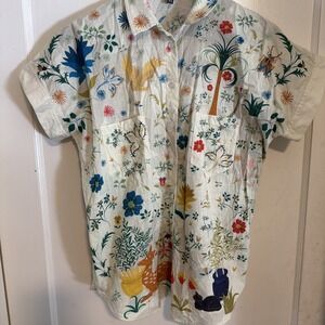 The Kit NYC Shirt Womens XS Multicolor Garden Floral Button Short Sleeve